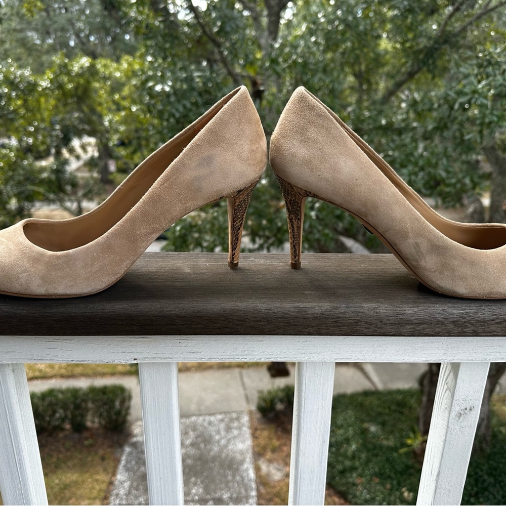 Tory Burch Tan Suede, Python 4’ Inch Heel Size 11… - image 2